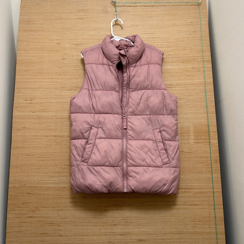 Old Navy Girls Puffer Vest Pink Fleece Lined Quilted Zip Up Mock Neck L 10-12